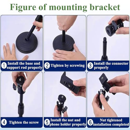Webcam Stand with Phone Holder, Adjustable Height Desk Camera Mount for Logitech C920 C922 C925e C930e, 1/4" Threaded Desktop Tripod Stand for Live Streaming, Video Conferencing, Online Classes