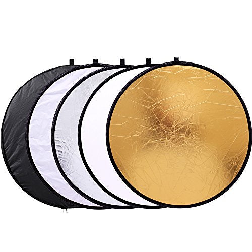 43"/110cm 5-in-1 Light Reflector for Photography Collapsible Multi-Disc Round with Bag - Translucent, Gold, Silver, Black and White for Studio Photography Lighting and Outdoor Lighting - size: 43inch 5in1