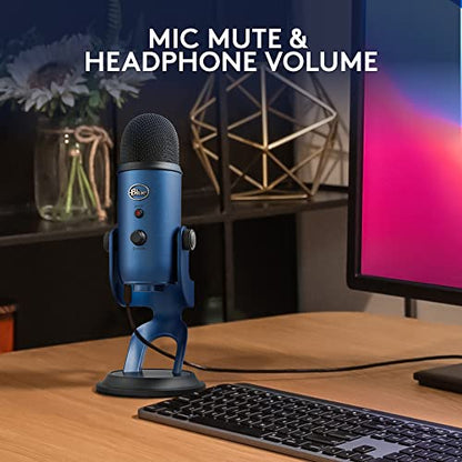 Logitech Creators Blue Yeti USB Microphone for PC, Mac, Gaming, Streaming, Podcasting, Studio and Computer Condenser Mic with Blue VO!CE Effects, 4 Pickup Patterns, Plug and Play - Midnight Blue - color: Midnight Blue