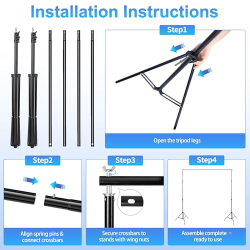 Adjustable Photography Backdrop Stand Kit 10x7ft(W*H)– Photo Studio Background Support with 4 Crossbars, 4 Clamps, 2 Sandbags (with 10 * 7 Feet White Backdrop Curtain) - color: White