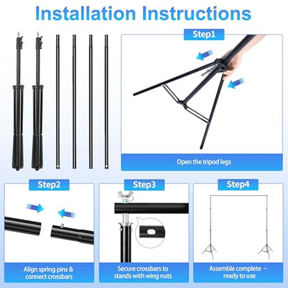 Adjustable Photography Backdrop Stand Kit 10x7ft(W*H)– Photo Studio Background Support with 4 Crossbars, 4 Clamps, 2 Sandbags (with 10 * 7 Feet White Backdrop Curtain) - color: White