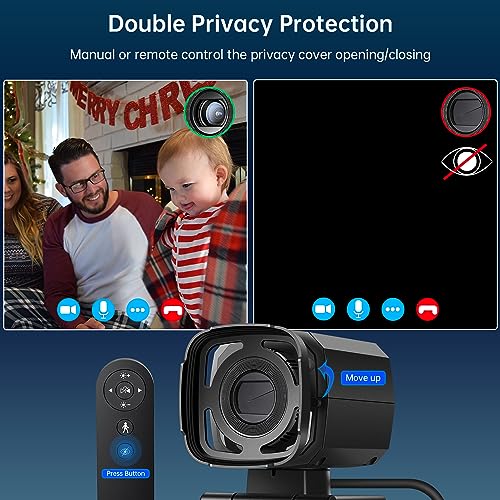 Auto Tracking Webcam: Full 1080P HD Computer Camera with Built-in 2 Microphones, Remote Control, Privacy Shutter, WDR, 73° View, External USB Web Cam, for Desktop PC Laptop