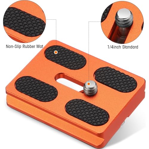 Frienda 2 Pieces Metal Quick Release Plate with 1/4''-20 Camera Screw Tripod Mount Plate Fits Standard for DSLR Camera Tripod Ball Head (Pu50,Black and Orange) - color: Black and Orange, style: PU50