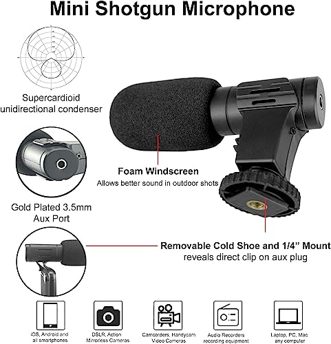 Vlogging Kit with Light and Microphone Pistol Grip Tripod | Studio LED Light, Professional Mini Portable Tripod Grip for Vlogging, TikTok, YouTube Videos | for Smart Phones Cameras