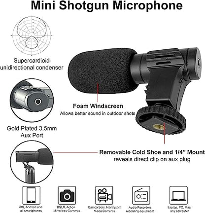 Vlogging Kit with Light and Microphone Pistol Grip Tripod | Studio LED Light, Professional Mini Portable Tripod Grip for Vlogging, TikTok, YouTube Videos | for Smart Phones Cameras