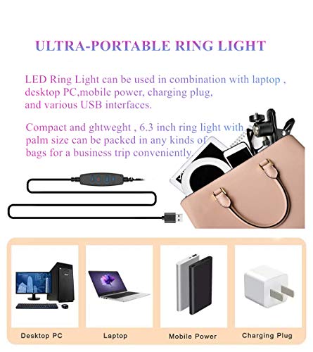 6.3" Ring Light with Clamp Mount for Laptop,Webcam Light with 3 Light Modes&10 Level Dimmable for Laptop/PC Monitor/Desk/Bed/Office/Makeup/YouTube/TIK Tok