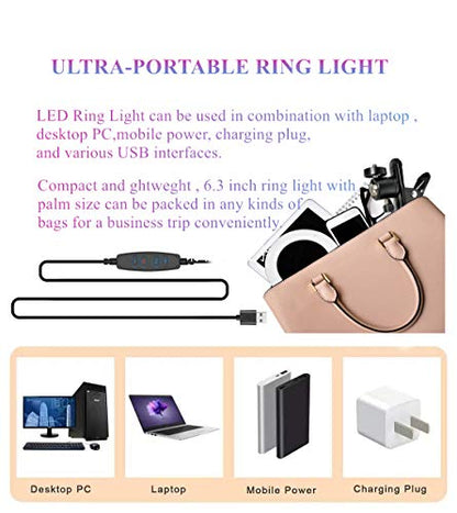 6.3" Ring Light with Clamp Mount for Laptop,Webcam Light with 3 Light Modes&10 Level Dimmable for Laptop/PC Monitor/Desk/Bed/Office/Makeup/YouTube/TIK Tok
