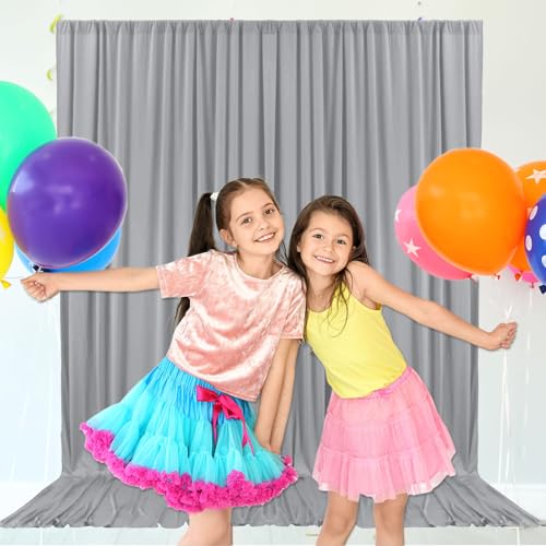 10ft x 7ft Dark Grey Backdrop Curtains for Parties, Fabric Satin Background Curtain with Rod Pockets for Weddings, Birthday, Baby Shower, Photography, Graduation Party Backdrop Drapes, 2 Panels - color: Dark Grey