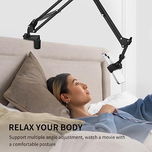Phone Holder for Desk, Phone Holder for Bed with Adjustable Clamp Clip, Flexible Phone Stand Lazy Bracket Mount Long Arms Clamp for iPhone, Samsung, Google Pixel, Moto (Black)