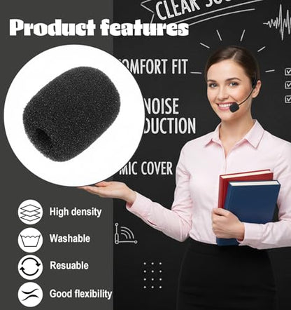 12 Pack Microphone Cover, Headset Microphone Covers Foam High-density Sponge Microphones Foams Windscreen Pop Filter Replacement for Headset Microphones (Black)