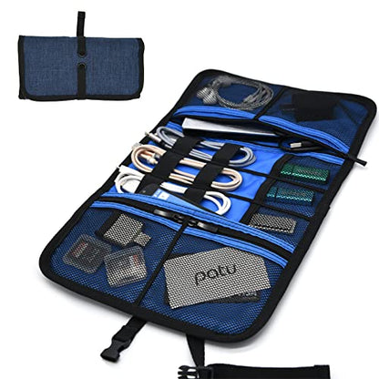 Patu Roll Up Electronics Accessories Travel Gear Organizer Case, Portable Universal External Batteries Hard Drives Cables Cosmetics Kit Bag, Navy - color: Navy