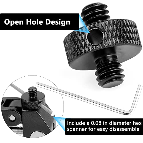 Upgraded 1/4" Male to 1/4" Male Threaded Tripod Screw Adapter Standard Mounting Thread Converter w/Hole for Camera Cage Mount Light Stand Monopo Shoulder Rig Tripod-6 Packs(Hex Wrench Included) - color: Black