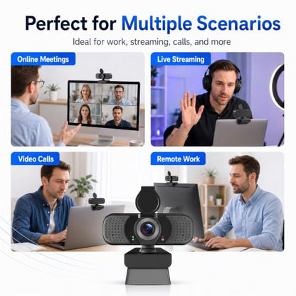 4K UHD Webcam with PDAF Autofocus, Dual Mics, Privacy Cover and Tripod | 87° view, auto white balance, low-light correction, 360° rotation and plug-and-play USB-A for work, meetings and streaming