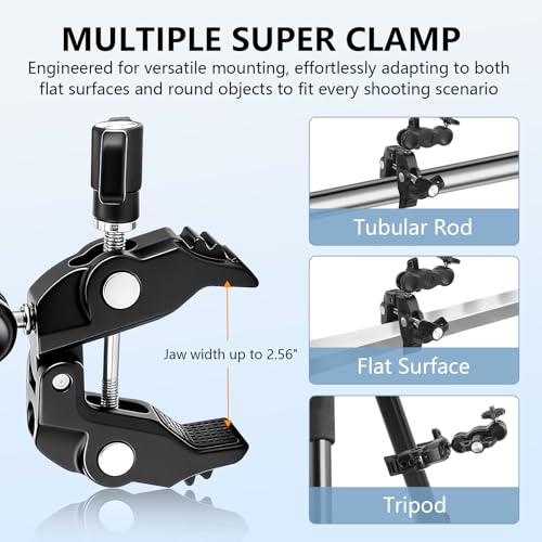 Chelhead Super Clamp Camera Mount with Phone Holder for Up to 3" Tubes | Dual 1/4"-20 & 3/8"-16 Threads, Compatible with DSLR Cameras, Action Cameras, LED Lights, Gimbals & Tripods - style: For Camera & Phone