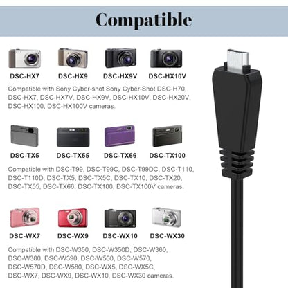 Zosvoses VMC-MD3 USB Cable Compatible with Sony Cyber-Shot DSC-W350 W360 W380 W390 W560 W570 WX7 WX9 WX30 H70 TX100 TX66 Digital Camera, VMC-MD3 Cable for Computers, Laptops, 4.9ft