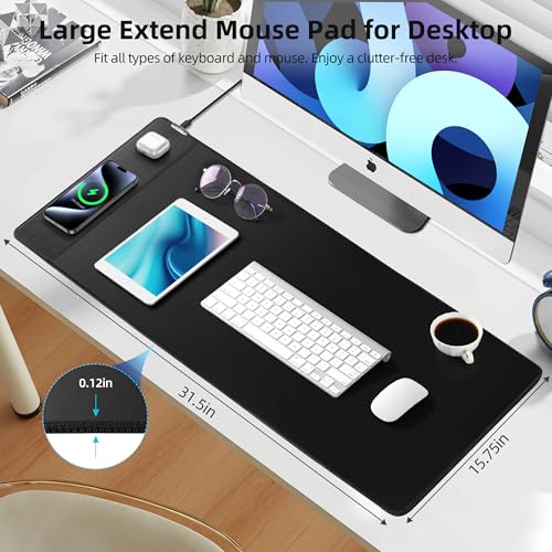 Mouse Pad with Wireless Charging, Gaming Mouse Pad with Ultra-Smooth Surface, Large XXL Desk Mat, Non-Slip, Waterproof Computer Keyboard Pad, 800x400x4MM, Included 20W PD Power Adapter - color: Black (Power Adapter)