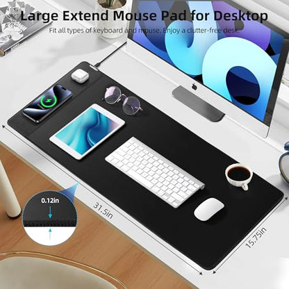 Mouse Pad with Wireless Charging, Gaming Mouse Pad with Ultra-Smooth Surface, Large XXL Desk Mat, Non-Slip, Waterproof Computer Keyboard Pad, 800x400x4MM, Included 20W PD Power Adapter - color: Black (Power Adapter)