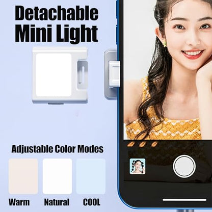 Selfie Stick Tripod Portable Extendable Cell Phone Stand with Detachable Mini Ring Light Phone Tripod Stand with Bluetooth Remote for iPhone Android for Vlogging/Travel/Live Streaming (White) - color: White