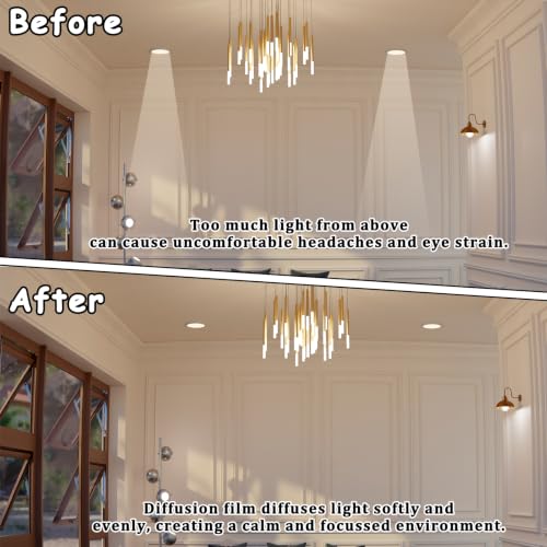 LED Light Diffuser Film 3PCS Adhesive Light Diffuser Board Anti-Glare for Ceiling Lights, Downlight, Spotlight, Panel Lights, 11.8x11.8in