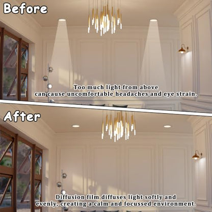 LED Light Diffuser Film 3PCS Adhesive Light Diffuser Board Anti-Glare for Ceiling Lights, Downlight, Spotlight, Panel Lights, 11.8x11.8in