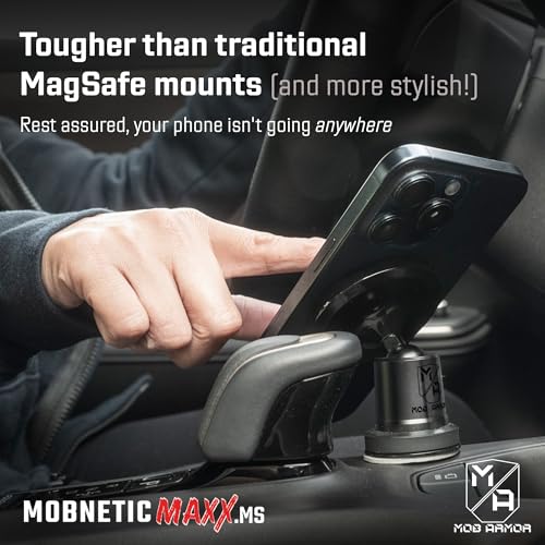 Mob Armor MobNetic Maxx MS - MagSafe Compatible Car Phone Mount w/ 90º Tilt, 360º Rotation & Durable Aluminum Build, Magnetic Holder for iPhone & Android Devices, USA Assembled - Black Chrome - color: Black Chrome