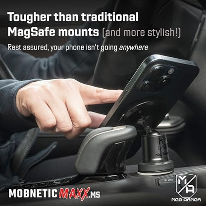 Mob Armor MobNetic Maxx MS - MagSafe Compatible Car Phone Mount w/ 90º Tilt, 360º Rotation & Durable Aluminum Build, Magnetic Holder for iPhone & Android Devices, USA Assembled - Black Chrome - color: Black Chrome