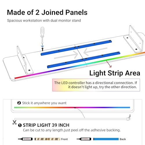 AFOOYO Monitor Stand Riser,31.5-Inch LED Light Wood Computer Monitor Stand with Adjustable Acrylic Legs,Desk Accessories Desktop Organizer Stand for, Computer,Laptop,Printer,PC TV Screen Riser,White