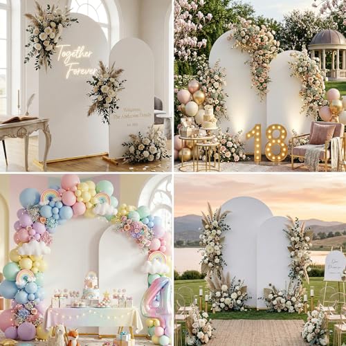 Arch Backdrop Stand with Cover Set, 7.2FT,6FT Gold Metal Wedding Arch for Ceremony, Heavy Duty Balloon Arch Stand with White Spandex Cover for Birthday Party, Baby Shower, Graduation - size: 2-Piece Set