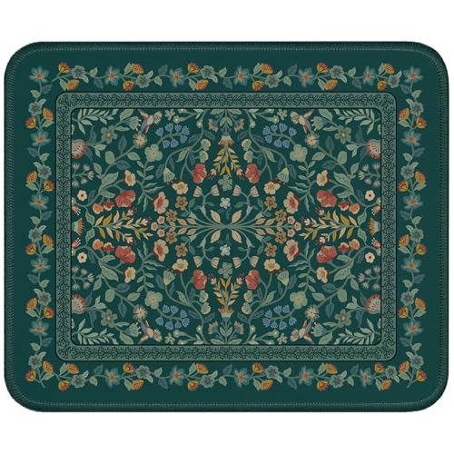 iCasso Aesthetic Small Floral Mouse Pad, Mini Portable Travel Mousepad, Anti-Slip and Comfortable Cloth Mouse Mat 7.9"x9.5" with Stitched Edges for Computer, Laptop, Office, Home(Deep Green) - color: Deep Green, size: 9.4L x 7.8W inches