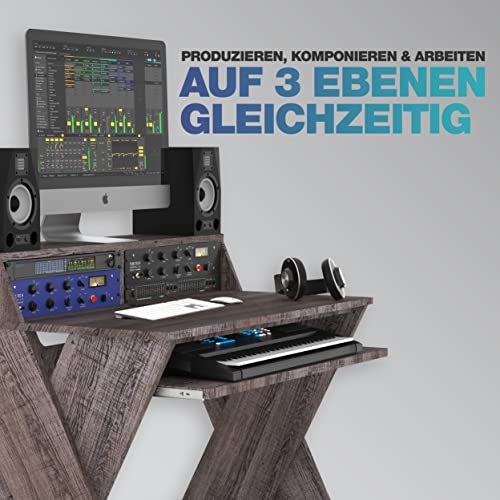 Glorious Sound Desk Compact Professional Studio Workstation with Pull-out Keyboard Compartment (Walnut) - color: Walnut