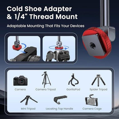 Itramax Magnet Camera iPhone Mount with Cold Shoe Adapter,Metal 1/4 Tripod Phone Mount 360° Rotatable,Adjustable Hot Shoe Phone Attachment for iPhone 17 Air 16,Camera Cage & Monitoring,Stabilizer - color: Grey