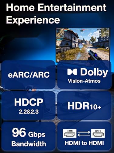 Avaoaa 16K HDMI Cable 2.2 96Gbps 6.6FT, Ultra High Speed Cable Support 8K/4K 240Hz 144Hz 120Hz 60Hz eARC HDR10+ HDCP2.3 HDMI Cord Compatible with PS5/Xbox/Switch 2/Roku TV/Mac Monitor Laptop Blu-ray - size: 6.6 ft（2M）