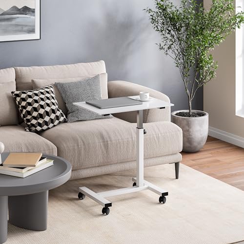 Seville Classics Solid-Top Height Adjustable Mobile Laptop Computer Desk Cart Ergonomic Home Office Stand Rolling Table, Overbed (23.6"), White - color: White, size: Overbed Sit Stand (24")