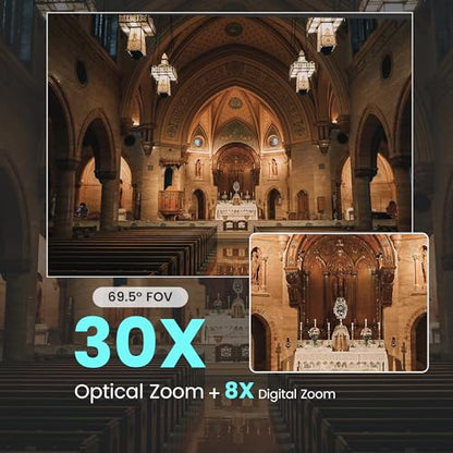 AI Auto Tracking PTZ Camera 3G-SDI/USB3.0/HDMI/LAN PoE 30X Optical and 8X Digital Zoom Live Streaming Camera 1080P 60FPS for Church Services Worship Education Events vMix OBS YouTube - color: glossy black