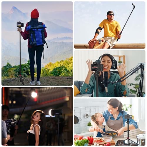 ULANZI 81" Tall Tripod for Camera&Phone, Extendable Aluminum Light Stand, Adjustable Travel Tripod with 1/4" Screw&Phone Clamp, 360° Ball Head, for Camera Video Light, for Vlog/Livestream/Ring Light