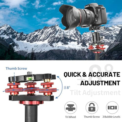 Tripod Leveling Base Camera Leveler, Aircraft Grade Aluminum Alloy 3 Axis Tri Wheel Head, 3/8” Thread, with +/-5 Degree Precision Adjustment for DSLR Camera Rotator Panoramic Head LP-64