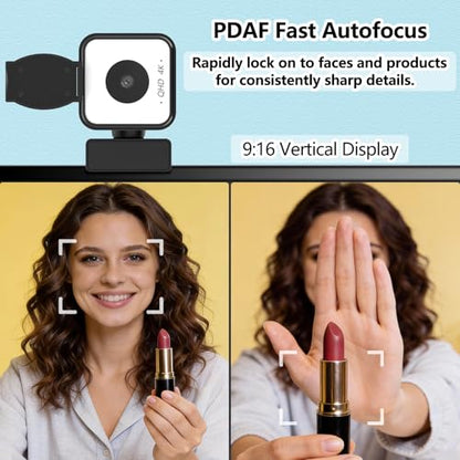 4K USB Webcam with Dual Microphones, 9X Hybrid Zoom, Auto Light Correction, 86° Wide Angle for Video Conferencing, Live Streaming, Remote Work, Compatible with PC Desktop Laptop