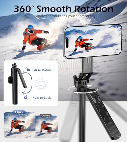 UBeesize 70'' Magnetic Selfie Stick Tripod for iPhone, MagSafe Tripod with 2-in-1 Phone Clamp & 1/4'' Screw Mount, Phone Tripod Stand with Remote, 4-Leg Stable Selfie Stick for Camera & GoPro - size: 70in