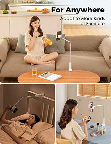 Viozon Phone Holder, Flexible Long Arm,Overhead Mount,360° Angle Adjustable,Aluminum Alloy, C Clamp for Headboard Bedside&Table&Desk,Compatible with 3.5"-6.9" Phone,iPhone 16 15 Plus/Pro Max W - color: White