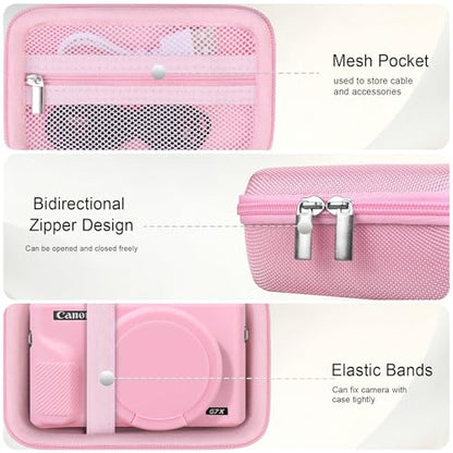 Elonbo Camera Case for Canon PowerShot G7X Mark III Digital Camera, G7X Mark III Hard Carrying Case + Soft Silicone Cover with Removable Lens Cover, Pink - color: Pink