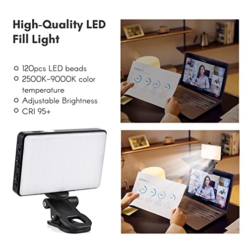 Andoer Pocket Clip-on LED Video Light Computer Tablet Mobile Phone Video Conference Light 2500K-9000K Dimmable Built-in Battery for Online Meeting Live Streaming Selfie, Black - color: Black