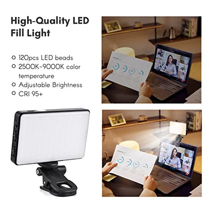 Andoer Pocket Clip-on LED Video Light Computer Tablet Mobile Phone Video Conference Light 2500K-9000K Dimmable Built-in Battery for Online Meeting Live Streaming Selfie, Black - color: Black