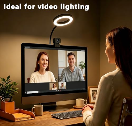 Little Joke Suction Mount Video Monitor Ring Light Bendable Desk Lamp | Selfie Fill Desk Lighting for Office Home, Flexible Gooseneck 7w 3 Modes For Video Conference, Webcam, Meetings, Live Stream - size: 3.5IN
