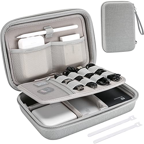 ProCase Hard Travel Electronic Organizer Case for MacBook Power Adapter Chargers Cables Power Bank Apple Magic Mouse Apple Pencil USB Flash Disk SD Card Small Portable Accessories Bag - color: Grey, size: Large - 9.9 x 6.3 x 2.6 Inch