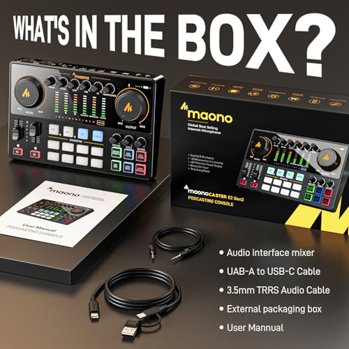 MAONO Podcast Equipment Bundle: Audio Interface mixer with Dual XLR Input for Podcast Streaming - MaonoCaster E2 Gen2