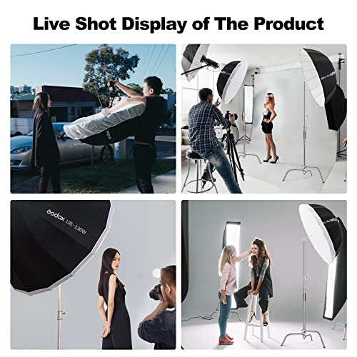 Godox UB-130W 51.2" 130cm Deep Parabolic Reflective Umbrella White Inner Photography Studio Soft Light Withe Umbrella with Diffuser Cover for Video Studio Shooting Speedlite Flash (130White) - color: White, size: 51.2"