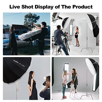 Godox UB-130W 51.2" 130cm Deep Parabolic Reflective Umbrella White Inner Photography Studio Soft Light Withe Umbrella with Diffuser Cover for Video Studio Shooting Speedlite Flash (130White) - color: White, size: 51.2"