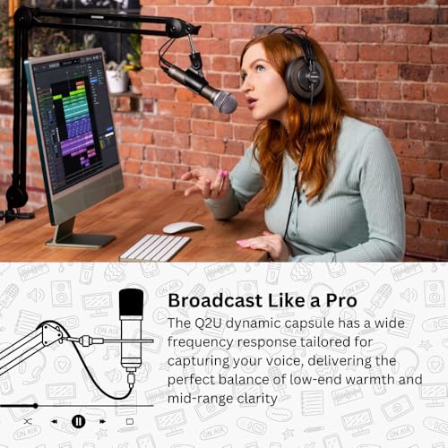 SAMSON Q2u USB and XLR Dynamic Microphone Bundle and Tx 100 (Pink, 3 Items) | Samson Q2u USB and Xlr Mic, 3.5mm Zero-Latency Monitor, Includes Tx-100 Headphones and Knox Gear Pop Filter