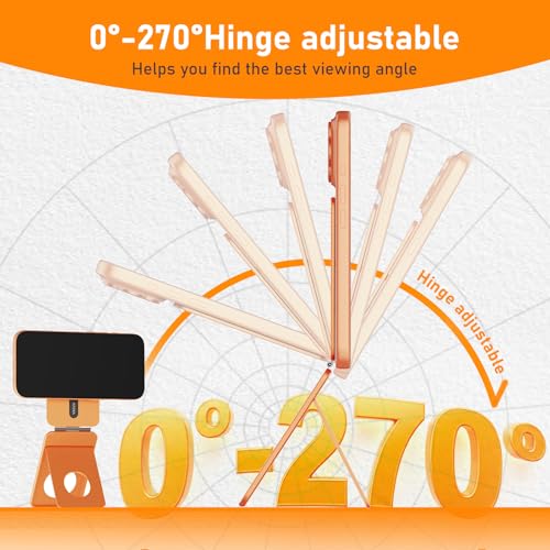 IST IDEA for Magsafe Tripod, Tripod for iPhone Lightweight Aluminum Alloy & Angle Adjustment & Strong Magnets iPhone Tripod Stand Compatible with 17/16/15/14/13/12 (Included Metal Ring) - color: Orange