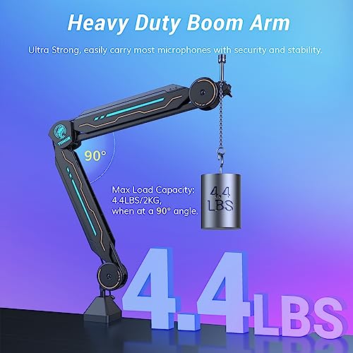 RGB Boom Arm, TONOR Adjustable Mic Stand with RGB Light, 5/8’’ Screwadapter, Excellent Compatibility, Rotatable Suspension Boom Scissor Stand for Gaming Streaming Podcasting YouTube Recording T90